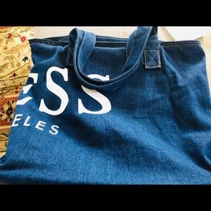 Guess Los Angeles Logo Large Denim Tote Bag NWOT